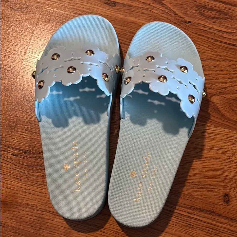 Kate Spade Blue Scalloped Slide Sandals